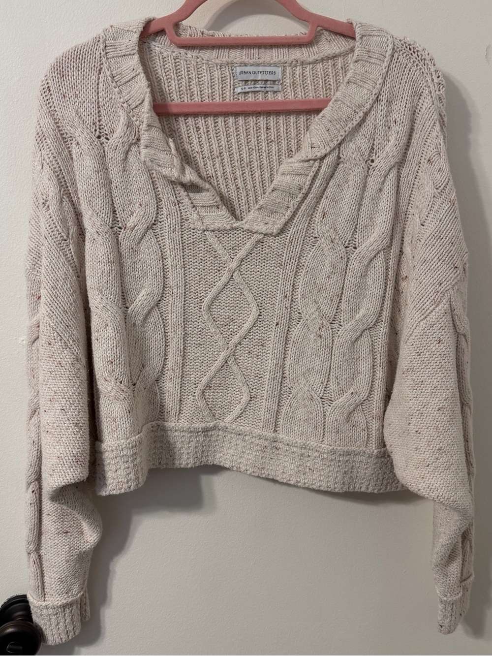 Urban Outfitters Cream Cable-Knit V-Neck Sweater
